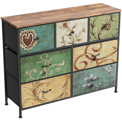 Commode à tiroirs style bohème – 7 tiroirs – Structure en métal – Meuble de rangement en tissu – 100x30x78 cm (1/5)