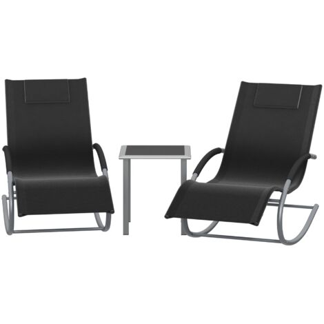 Ensemble de 3 chaises à bascule, 2 fauteuils de patio et 1 table d'appoint, tissu à séchage rapide, structure en fer, pour piscine, patio, plage, jardin (1/5)