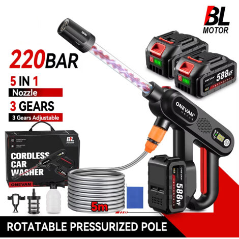 Nettoyeur haute pression sans fil 220 bar 3 vitesses – Pistolet 5 en 1 puissant pour voiture et jardin – Makita 18V (1/5)