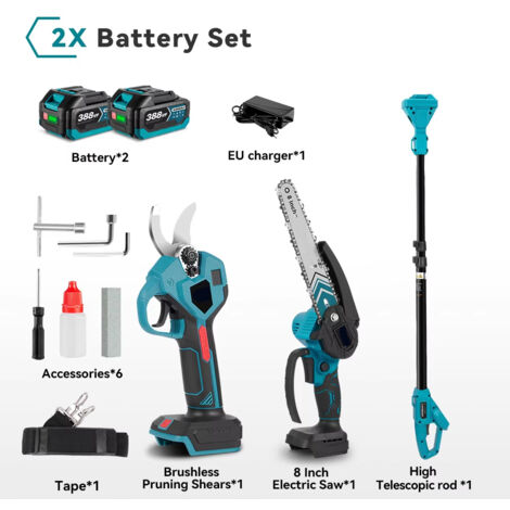 Tronçonneuse perche 32 mm (8") – 3 fonctions – Sans balais – Lot avec 2 batteries – Compatible Makita (1/5)