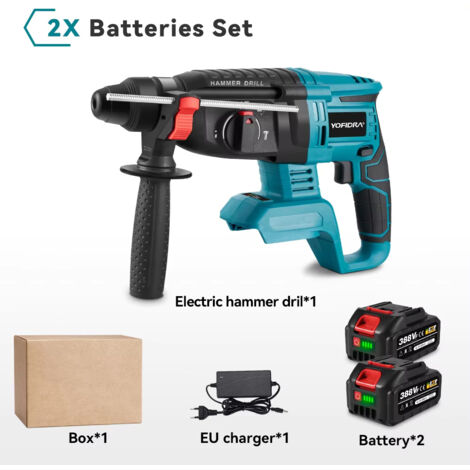 Perforateur burineur sans fil 26mm SDS-Plus Brushless compatible Makita 18V livré avec 2 batteries lithium sans accessoires boîte carton