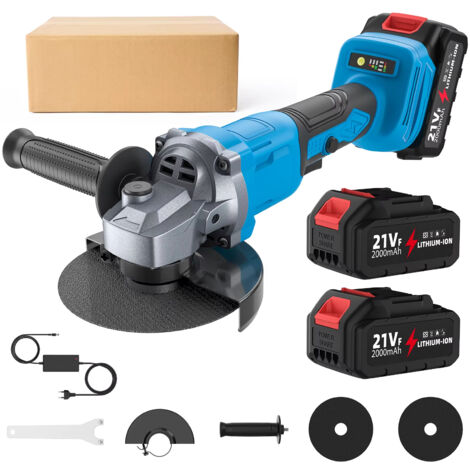 Meuleuse d'angle sans fil Brushless 125 mm – 1000W, 3 vitesses, outil de découpe et meulage, batterie 21V avec 2 batteries (1/5)