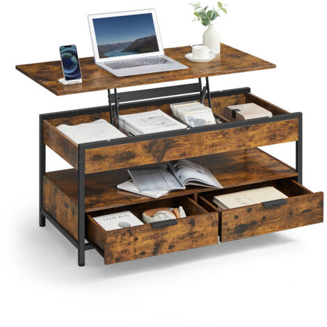Table basse relevable pour salon – Table de café réglable en hauteur, avec tiroirs et rangement ouvert, 50 × 100 × (48–63) cm (1/5)