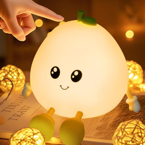 Veilleuse LED enfant en forme de citrouille – 3 niveaux de lumière chaude – minuterie – rechargeable USB – pour lit d’enfant (1/5)