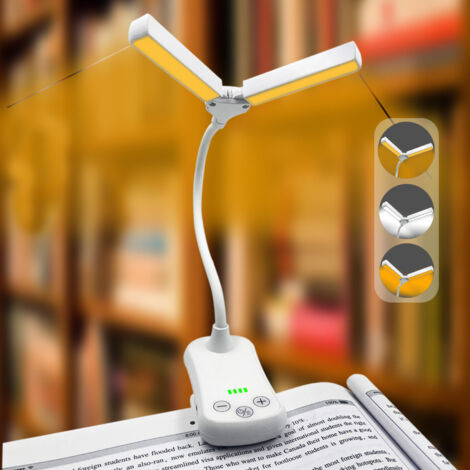 Lampe de lecture LED rechargeable – 14 LED – 3 températures de couleur – 8 niveaux de luminosité – clip portable pour lecture au lit,Blanc (1/5)