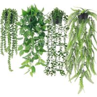 4 Plante verte artificielle tombante - Idéal pour décoration murale, maison et intérieur/extérieur, pots suspendus réalistes
