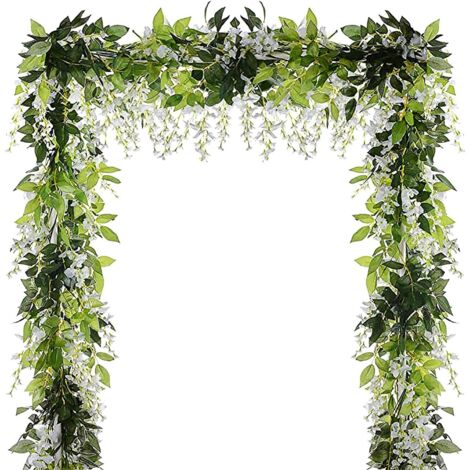 Lot de 10 guirlandes de glycine artificielles, fleurs suspendues, décoration mariage, fête, jardin, blanc (1/5)