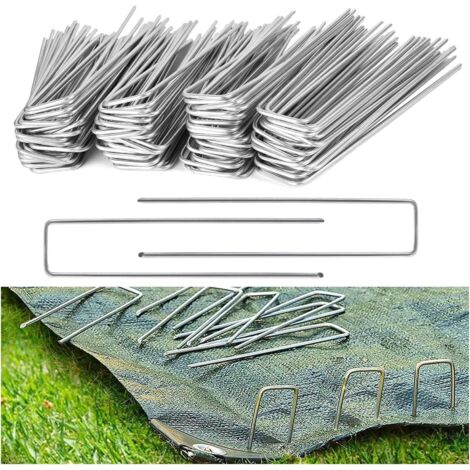 Lot de 150 agrafes/piquets pour gazon artificiel, sol dur, mailles anti-herbe, 150x30mm, Ø2,5mm (1/5)