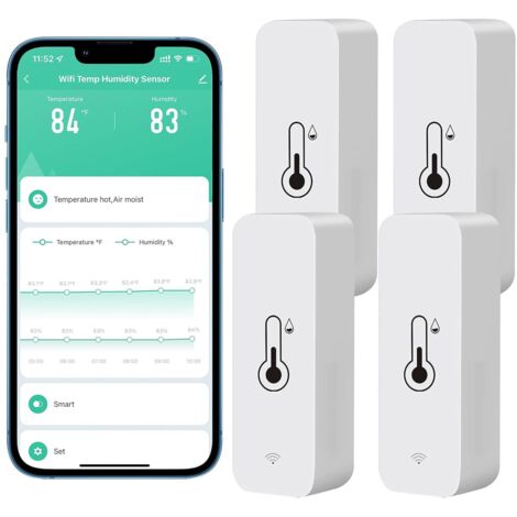 Thermomètre hygromètre WiFi, capteur température et humidité, alerte app à distance – Lot de 4 (1/5)