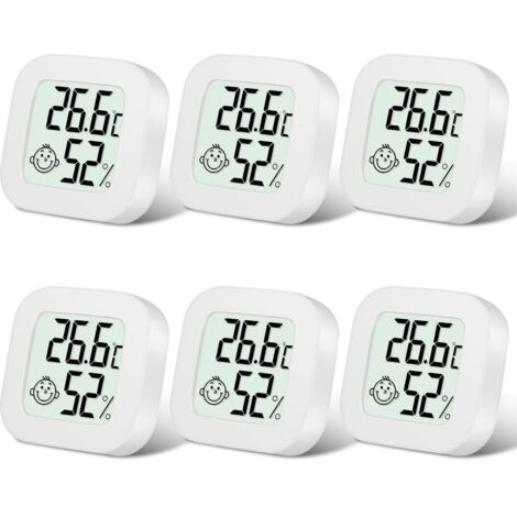 Lot de 6 mini thermomètres LCD d’intérieur, hygromètre précis, indicateur confort, blanc (1/5)