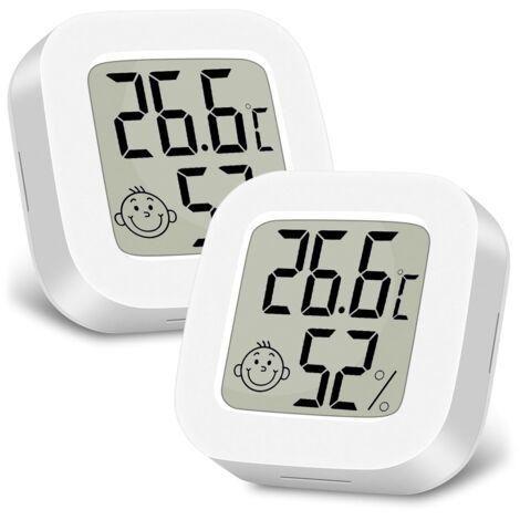 Lot de 2 mini thermomètres numériques d’intérieur, température et hygromètre, indicateur de confort, blanc (1/5)