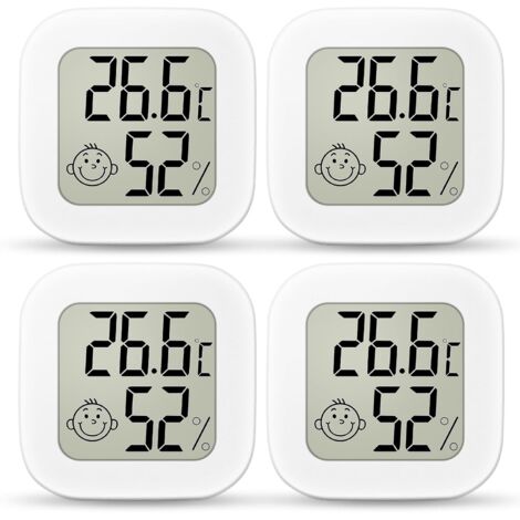 Lot de 4 mini thermomètres numériques d’intérieur, hygromètre et température LCD, blanc (1/5)