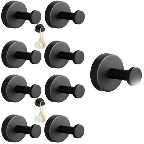 Lot de 9 crochets muraux noirs mat, acier inoxydable, pour serviettes et manteaux – Salle de bain (1/5)