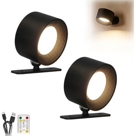 Lot de 2 appliques murales LED rechargeables avec télécommande, rotation 360°, 3 couleurs (1/5)