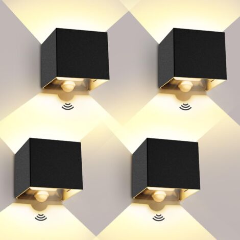 Lot de 4 appliques murales LED 12W intérieur/extérieur, détecteur de mouvement, IP65, blanc chaud 3000K (1/5)