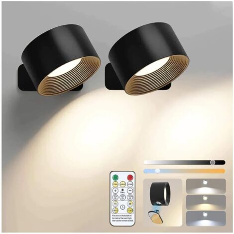 Lot de 2 appliques murales LED sans fil avec télécommande, 3 couleurs et intensité réglable – Noir (1/5)