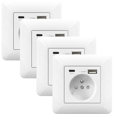 Lot de 4 Multiprise Murale 16A avec USB et Type C – Prise Encastrable pour Téléphone, Smartphone et Tablette (1/4)