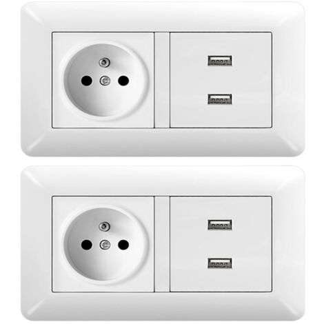 2 pièces – Duo Prise Française + Prise USB 2 Ports, Module Murale Connecté, Blanc (1/4)