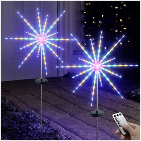 Lot de 2 Lampes Solaires Extérieures Feux d’Artifice – 8 Modes, Télécommande, Éclairage Jardin et Terrasse (1/5)