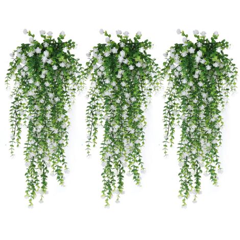 Lot de 3 Plantes Tombantes Artificielles Extérieures – Fleurs Résistantes au Soleil pour Décoration Murale et Jardin