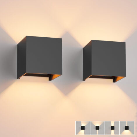 Lot de 2 Appliques LED 12W Intérieur/Extérieur – Blanc Chaud 3000K, Angle de Faisceau Réglable Noir Étanche (1/5)