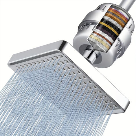 Pommeau de Douche Filtré Haute Pression – Tête Carrée Effet Pluie, Filtration 15 Étapes, Anti-Impuretés pour Eau Dure (1/5)