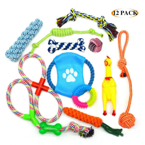 Lot de 12 Jouets à Mâcher pour Chiens – Jouets de Dentition pour Chiots, Petites et Moyennes Races, Cordes Interactives et Jouets Couineurs (1/5)