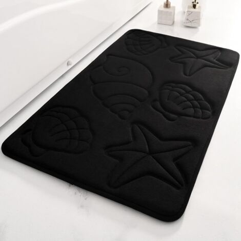 Tapis de Bain en Mousse Mémoire Style Bord de Mer – Doux, Absorbant, Antidérapant, Lavable, Noir 40x60 cm (1/5)