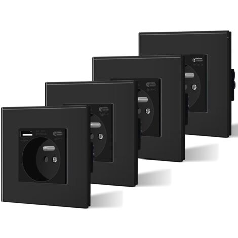 Lot de 4 Prises Murales USB-C 16A – Prise Électrique Verre Port Type-C 240V 86mm