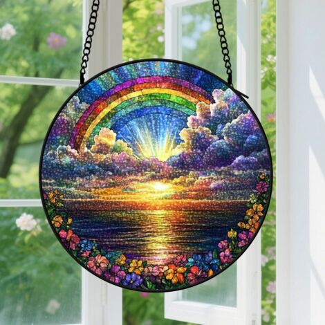 9cm Suspension en vitrail, attrape-soleil en verre coloré, décoration porte intérieure, cadeau Fête des Mères, Anniversaire pour femme, maman, nana (1/5)