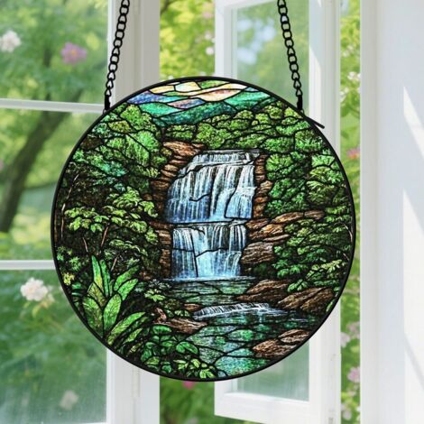20cm Suspension en vitrail - Attrape-soleil en verre pour fenêtre, décoration minimaliste, cadeau Fête des Pères, Anniversaire pour homme, femme, maman (1/5)
