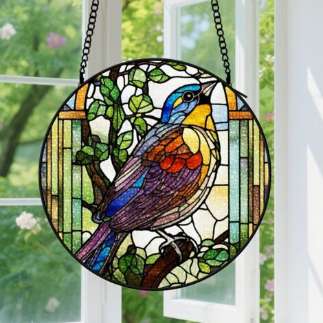 12.5cm Suspension en Vitrail Coloré, Attrape-Soleil Artistique Élégant pour Porte, Décoration Maison Unique, Cadeau Fête des Mères, Noël (1/5)