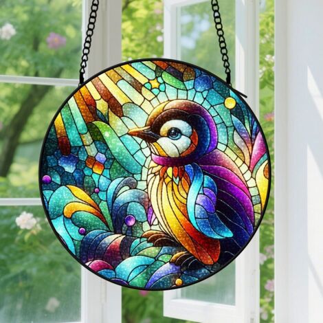 9cm Suspension en Vitrail Minimaliste, Attrape-Soleil Artistique Coloré pour Maison, Cadeau Fête des Mères, Anniversaire pour Femme Homme (1/5)