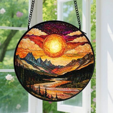 15cm Suspension en Vitrail Artistique, Attrape-Soleil Unique Élégant Coloré Minimaliste pour Fenêtre Jardin, Cadeau Femme Homme (1/5)
