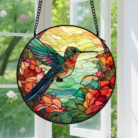 9cm Suspension en Vitrail Élégant, Attrape-Soleil Minimaliste en Verre Coloré, Décoration Maison Unique, Cadeau Tante, Oncle, Amie (1/5)