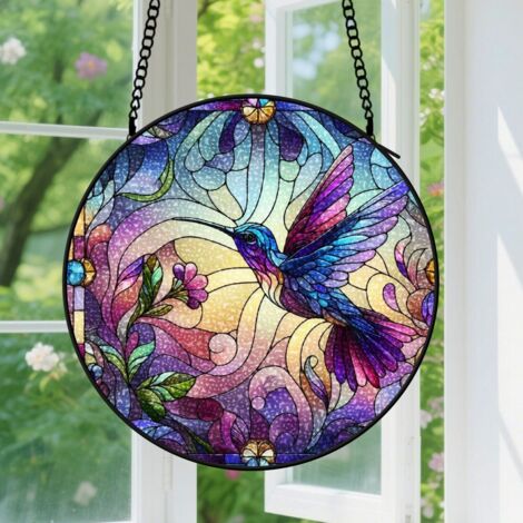 9cm Suspension en Vitrail Artistique, Attrape-Soleil Coloré en Verre, Décoration Jardin Maison, Cadeau Femme, Amie, Sœur, Maman (1/5)