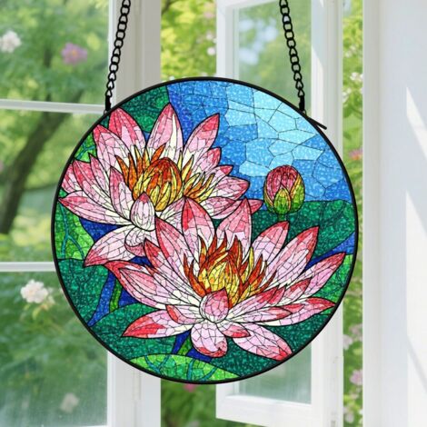 9cm Suspension en Vitrail Minimaliste, Attrape-Soleil Unique en Verre, Décoration Fenêtre Artistique, Cadeau Professeur, Étudiant, Famille (1/5)