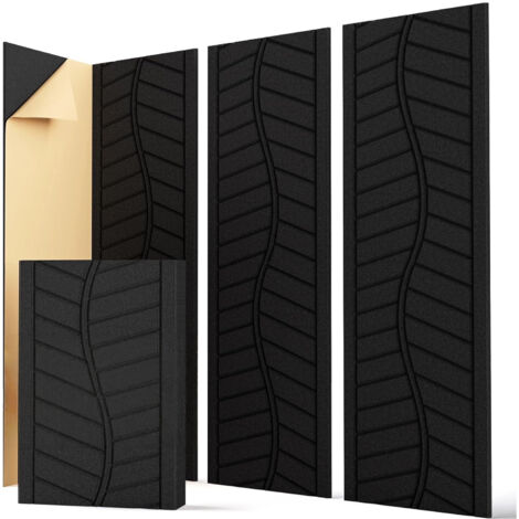 Lot de 12 Panneaux Acoustiques Muraux Noir – Absorption Sonore, Auto-Adhésifs, Texture Feuillage, Décoration Murale et Plafond pour Studio, Salle de Jeu et Porte, 30x40 cm