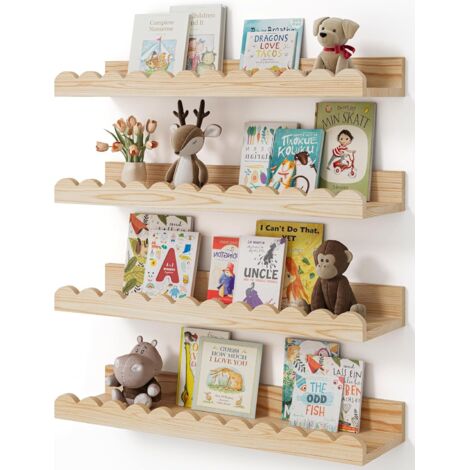 Lot de 4 étagères murales pour livres d’enfants – Étagères flottantes en bois festonnées pour chambre de bébé et chambre d’enfant (1/5)