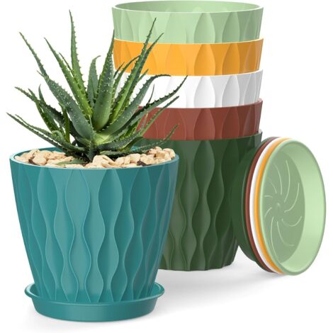 Lot de 6 pots de fleurs colorés 10 cm – Pots pour plantes d’intérieur avec trous de drainage et soucoupes, pour orchidées, violettes, succulentes et herbes (1/5)