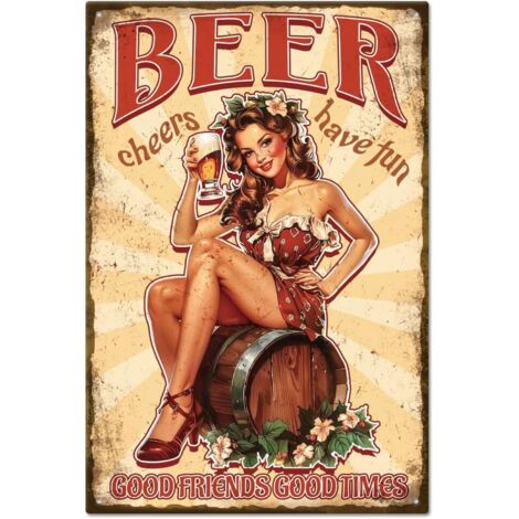 Plaque métallique en étain vintage de Pin Up Lady 20x30 cm, Plaque de porte de chambre en étain rétro drôle de bière, Peinture en étain, Plaque d'art, Affiche, Décoration murale pour les bars à la mai (1/5)