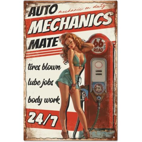 Plaque métallique en étain de Pin Up Women, Plaque en étain de station-service, Plaques métalliques vintage, Compagnon de mécanicien automobile, Décoration murale, Peinture en étain, Plaques 20x30 cm (1/5)