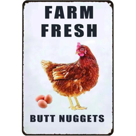 Plaque de poulet "Farm Fresh Butt Nuggets" (Nuggets frais de ferme), Plaque drôle de poulailler, Plaques métalliques de poulet, Plaque en étain de poulet pour la ferme, le poulailler, la cuisine, le j (1/5)