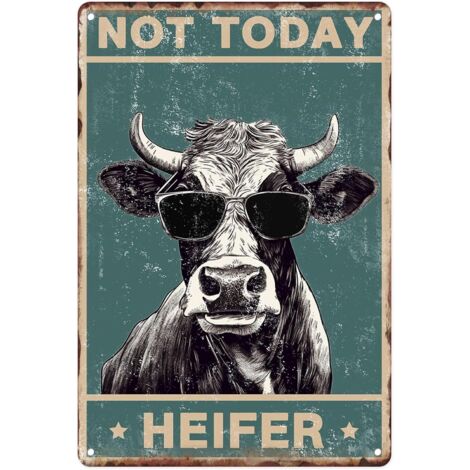 Plaque métallique 20x30 cm, Décoration de vache, "Not Today Heifer" (Pas aujourd'hui, génisse), Vache laitière, Décoration cottage, Plaque en étain vintage, Art mural, Décoration pour la maison, le sa (1/5)