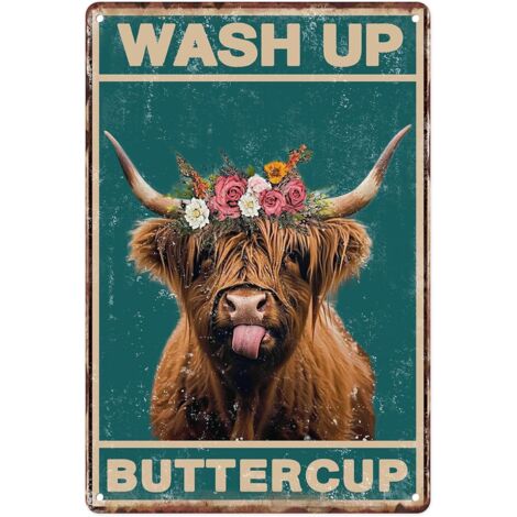 Plaque Métallique 20X30 Cm, Plaque de Fer Vintagée Drôle "Lave-toi, Chérie" avec Vache Écossaise pour Décoration Murale, Maison, Salle de Bain, Toilette (1/5)