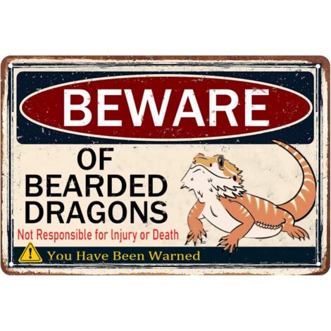 Plaque "Attention au Dragon Barbu", Accessoires de Terrarium pour Reptiles et Dragons, Plaque de Fer à Dragon Barbu, Objets à Lézards, Décoration Murale Vintagée Cadeau 20 X 30 Cm (1/5)