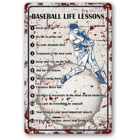 Plaque de Leçons de Vie du Baseball - Décoration Murale "Jamais Abandonner", Plaque de Fer Métallique 20x30 Cm pour Chambre de Garçon, Cadeaux de Soirée d'Ancien Élève (1/5)