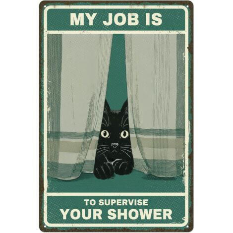 Plaque de Fer de Surveillant Chat - Décoration Murale Drôle de Salle de Bain, Affiche d'Art Métallique Retro Vintagée, Cadeau Humoristique Sympathique pour Maman et Papa Chat, 20x30 Cm (1/5)
