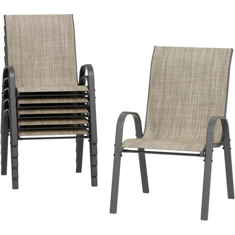 Lot de 6 chaises de patio empilables – Chaises de salle à manger d’extérieur, dossier haut, capacité 150 kg, métal robuste antirouille, résistantes aux intempéries (1/4)