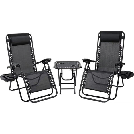 Chaise Longue Zéro Gravité avec Table Pliante – Fauteuil Relax Jardin Terrasse Balcon Extérieur (1/5)